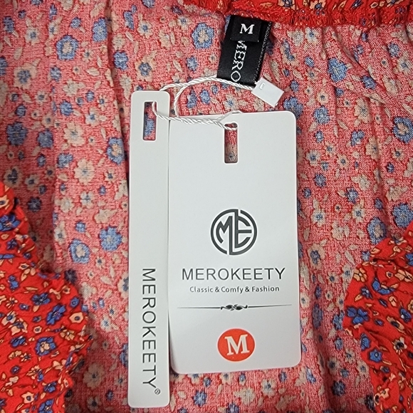 Meroketty Red Crimson Floral Boho Western Rayon Blend Tiered Maxi Skirt Sz M NEW - Picture 10 of 13